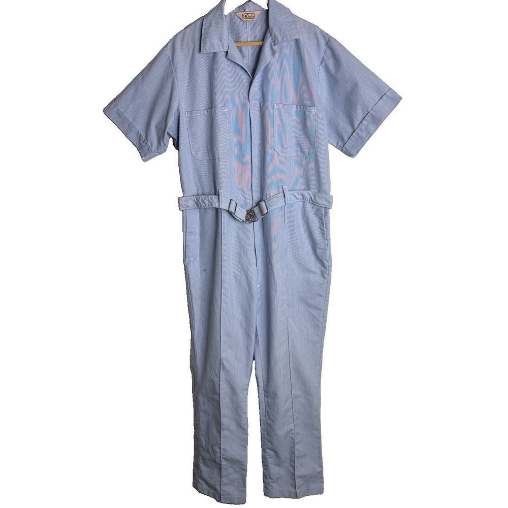 Vintage 70s Walls Mens Belted Coverall Jumpsuit Leisure (40x29) Blue Utility